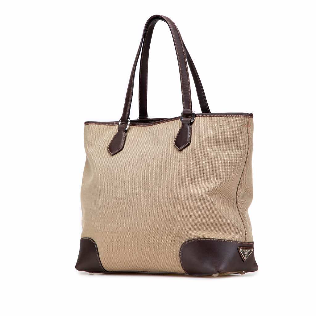 Prada Leather Trimmed Canvas Canapa Logo Satchel - Back view