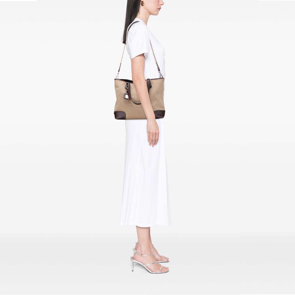 Prada Leather Trimmed Canvas Canapa Logo Satchel - Image 12