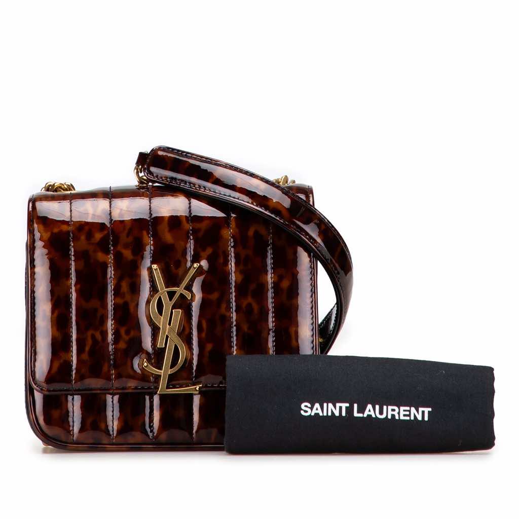 Saint Laurent Small Patent Monogram Tortoiseshell Vicky Chain Bag - Image 12