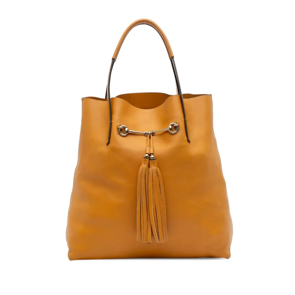 Gucci Small Leather Horsebit Park Avenue Tote Yellow Leather Good - Front View
