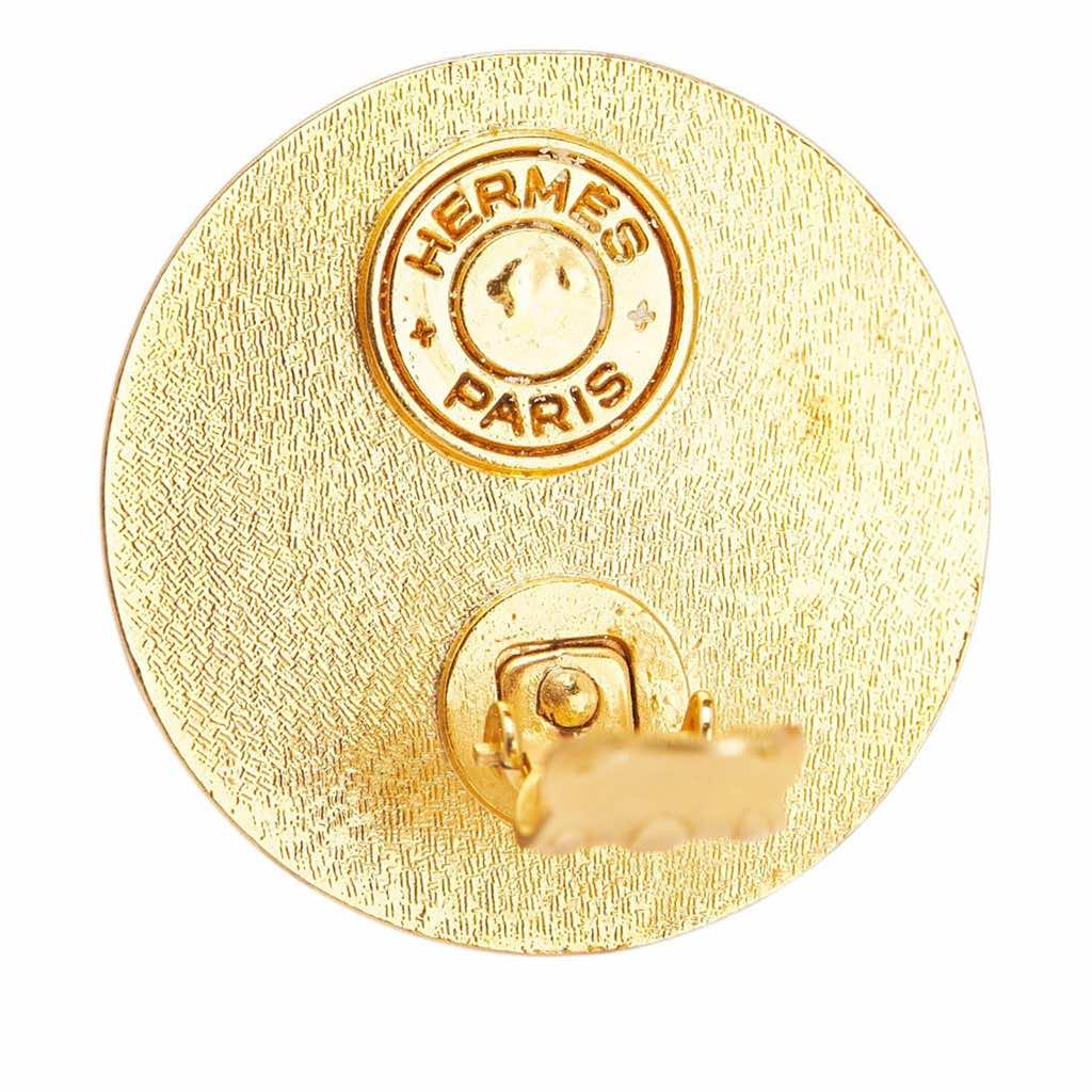 Hermès Gold Plated and Leather Medor Round Clip on Earrings - Image 6