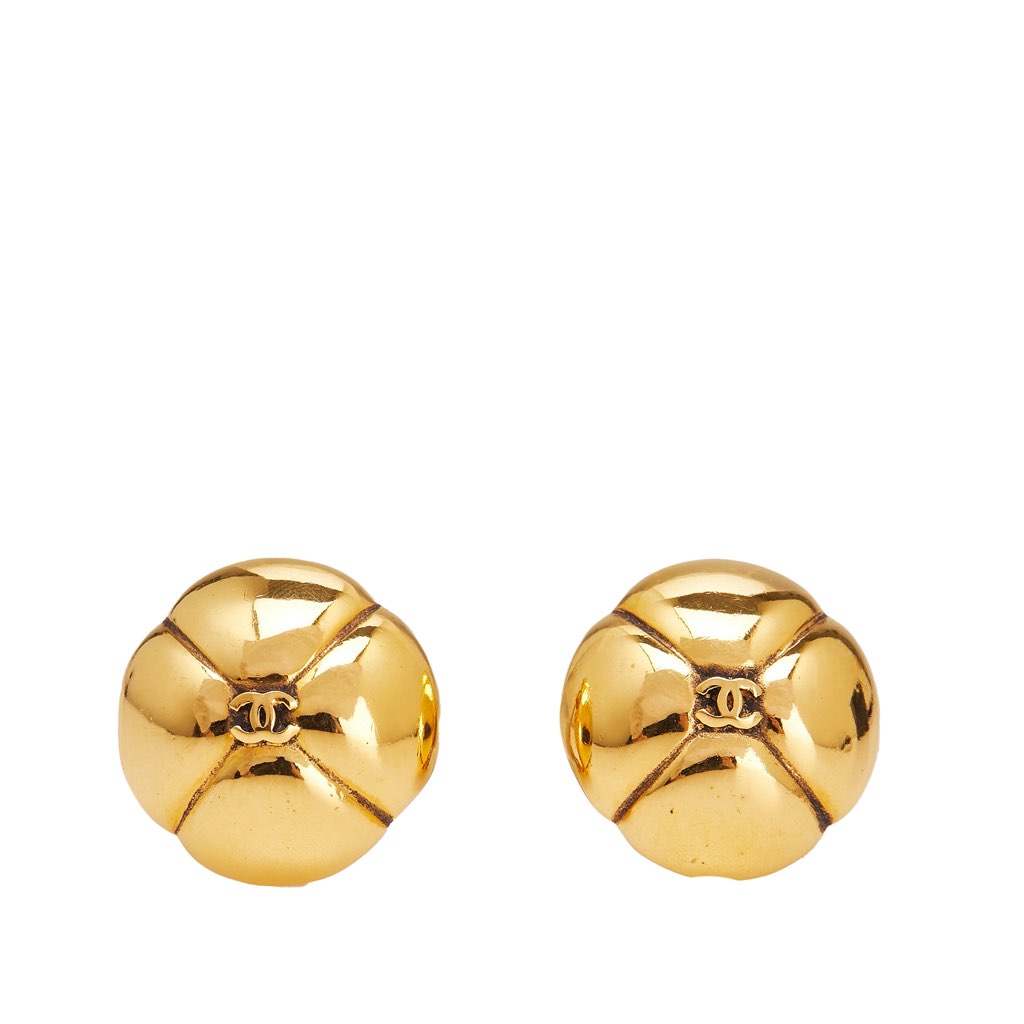 Chanel CC Gold Plated Clover Earrings