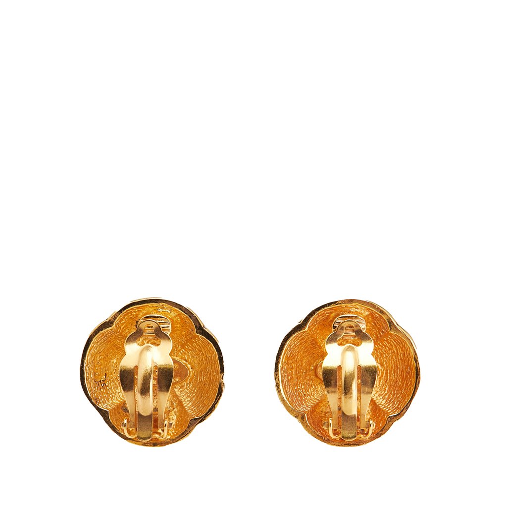 Chanel CC Gold Plated Clover Earrings - 2
