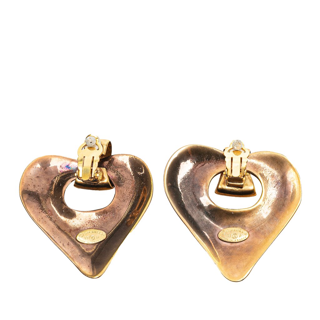 Chanel Gold Plated CC Heart Clip on Earrings - 2