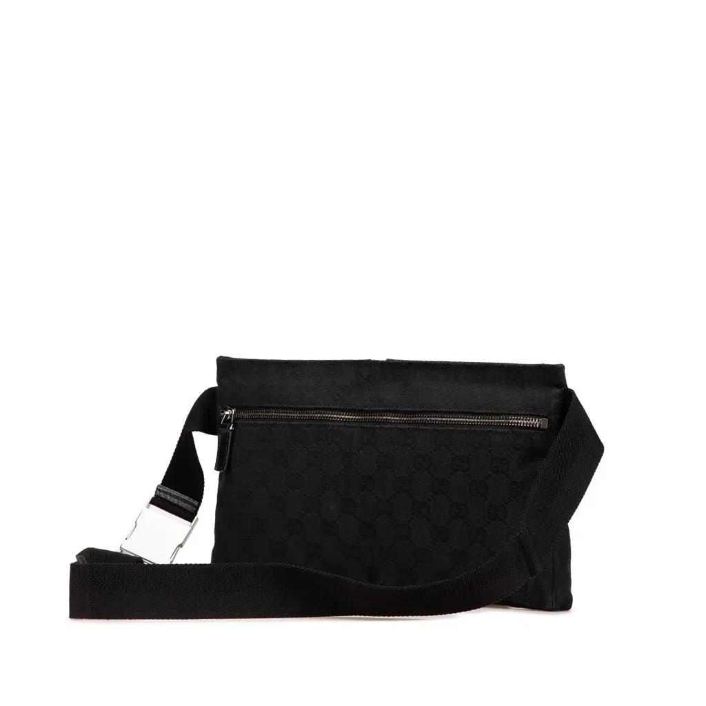Gucci GG Canvas Double Pocket Belt Bag Black Canvas Good - Back View