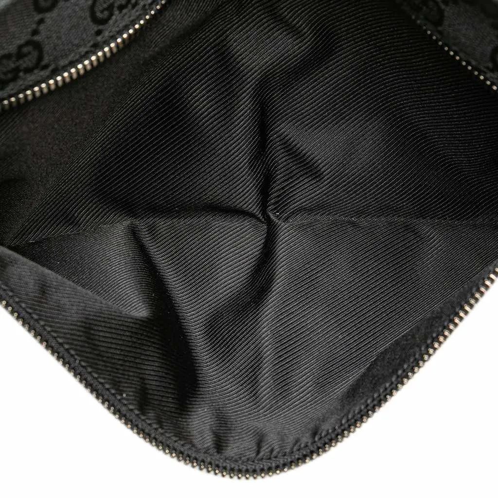 Gucci GG Canvas Double Pocket Belt Bag Black Canvas Good - Model View