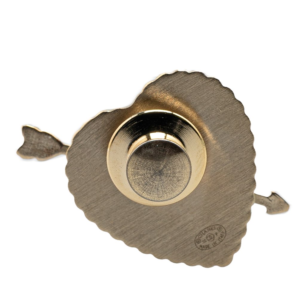 Chanel Gold Plated Enamel Faux Pearl Coco Heart and Arrow Brooch - Back view