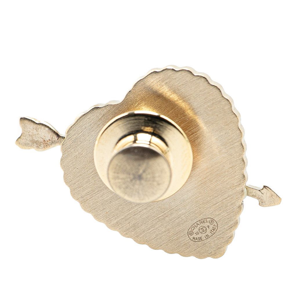 Chanel Gold Plated Enamel Faux Pearl Coco Heart and Arrow Brooch - Image 6