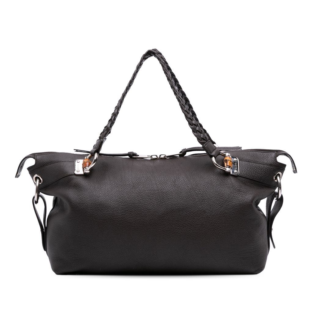 Gucci Large Pebbled Calfskin Bamboo Bar Tote