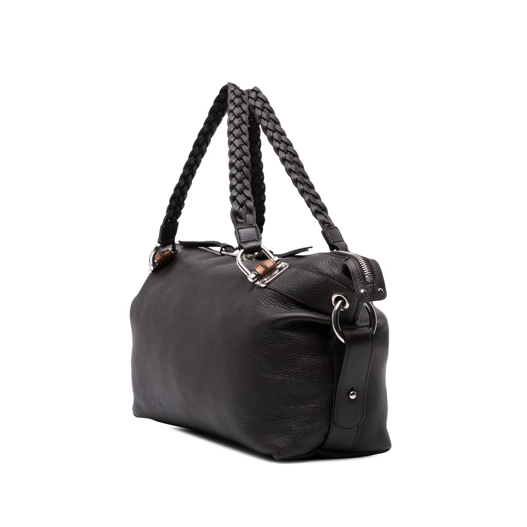 Gucci Large Pebbled Calfskin Bamboo Bar Tote - Back view