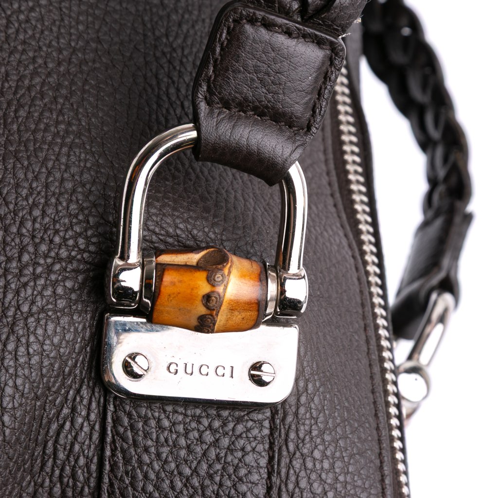 Gucci Large Pebbled Calfskin Bamboo Bar Tote - Image 11
