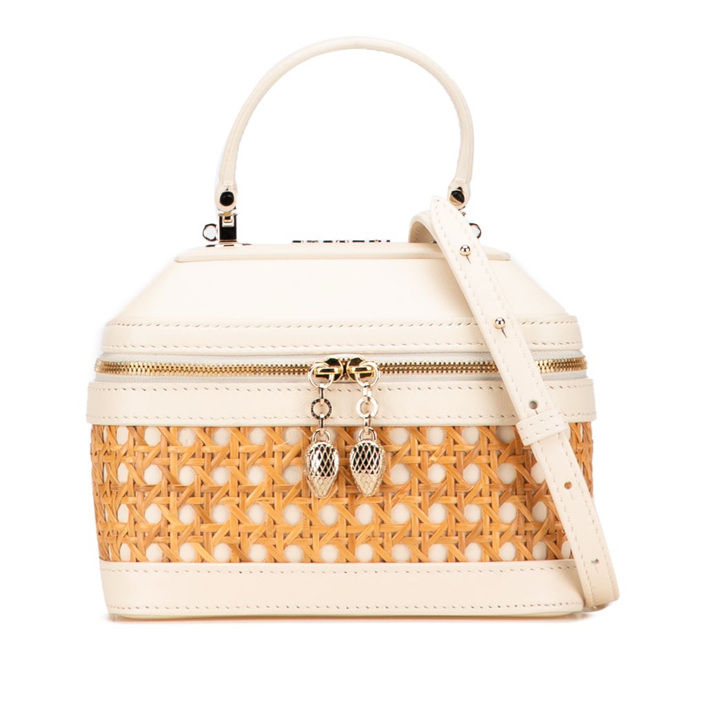 Bvlgari Vienna Straw and Calfskin Serpenti Forever Vanity Bag