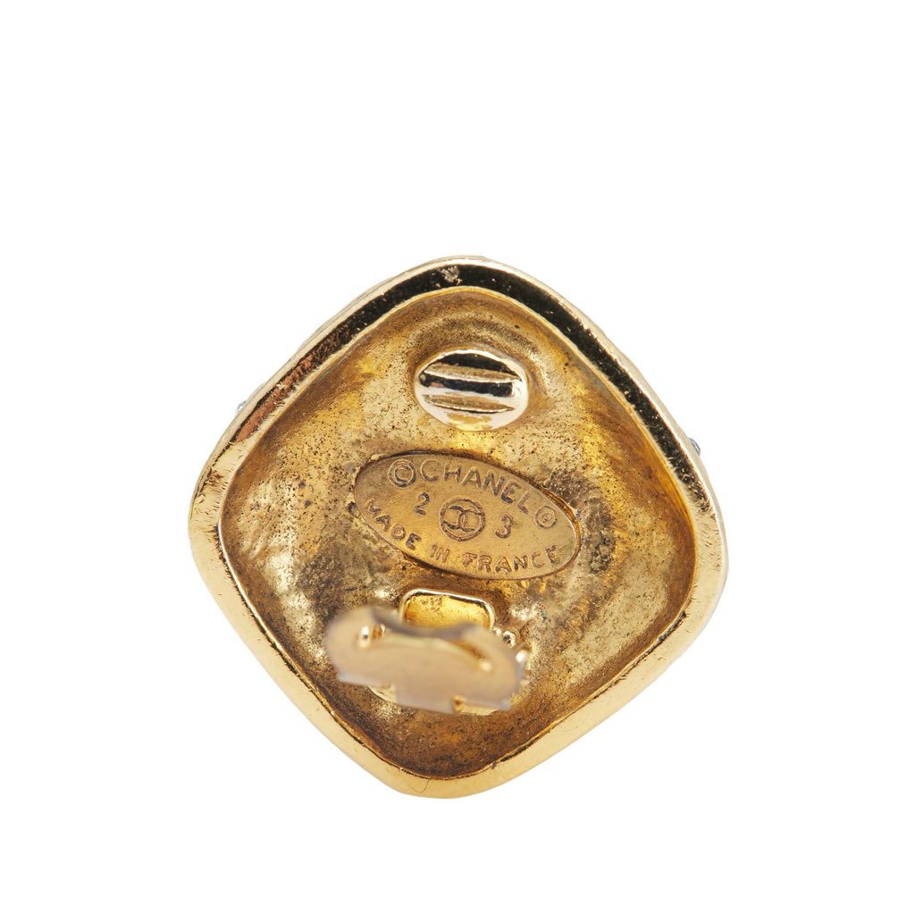 Chanel Gold Plated Quilted Diamond Crystal Clip On Earrings - Image 6