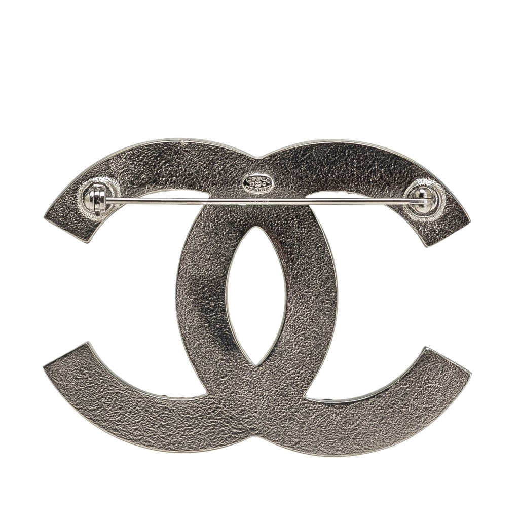 Chanel Enamel and Silver Plated CC Brooch - Back view