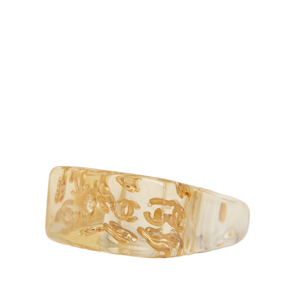 Chanel CC Acrylic and Gold Plated Logo Ring - 2