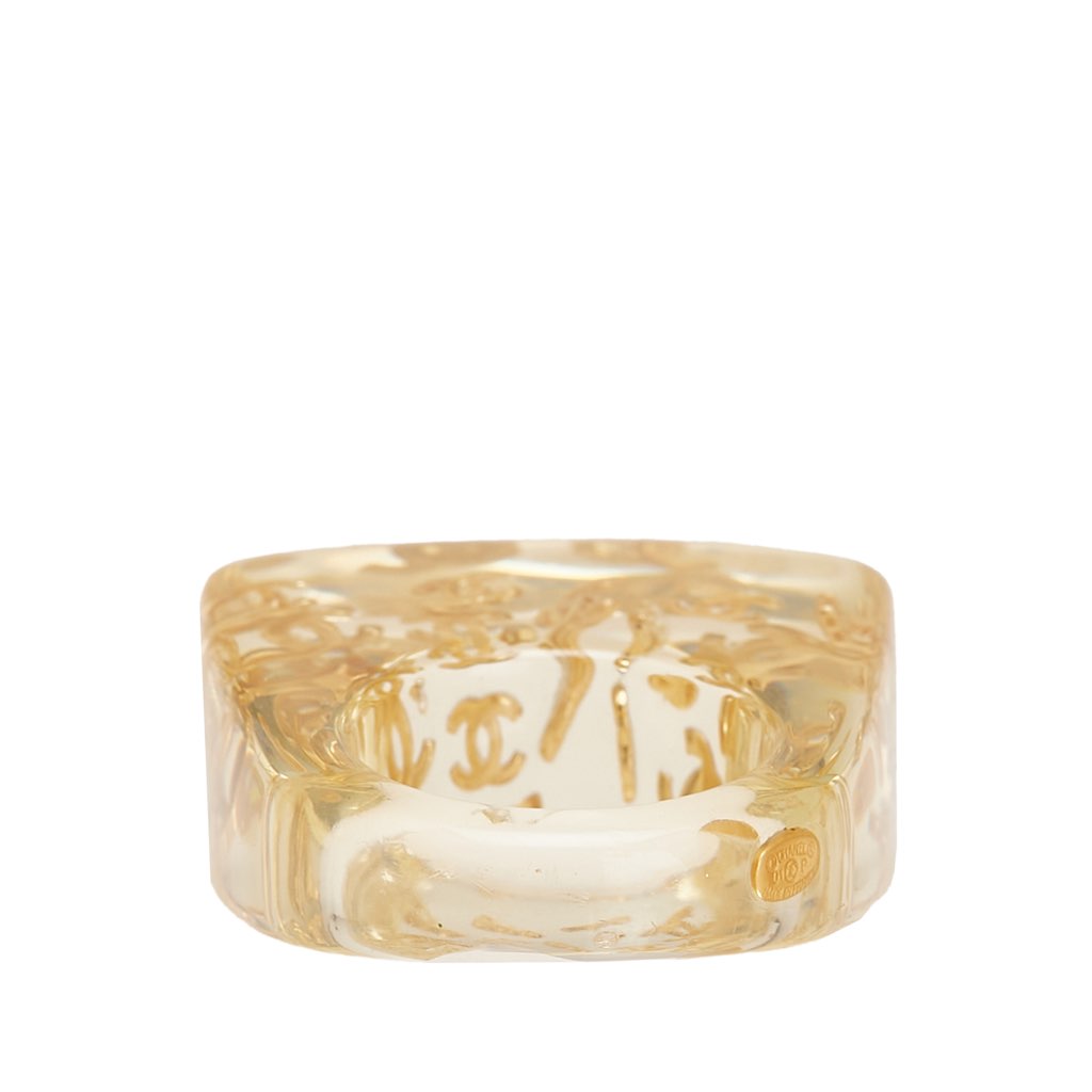 Chanel CC Acrylic and Gold Plated Logo Ring - 3