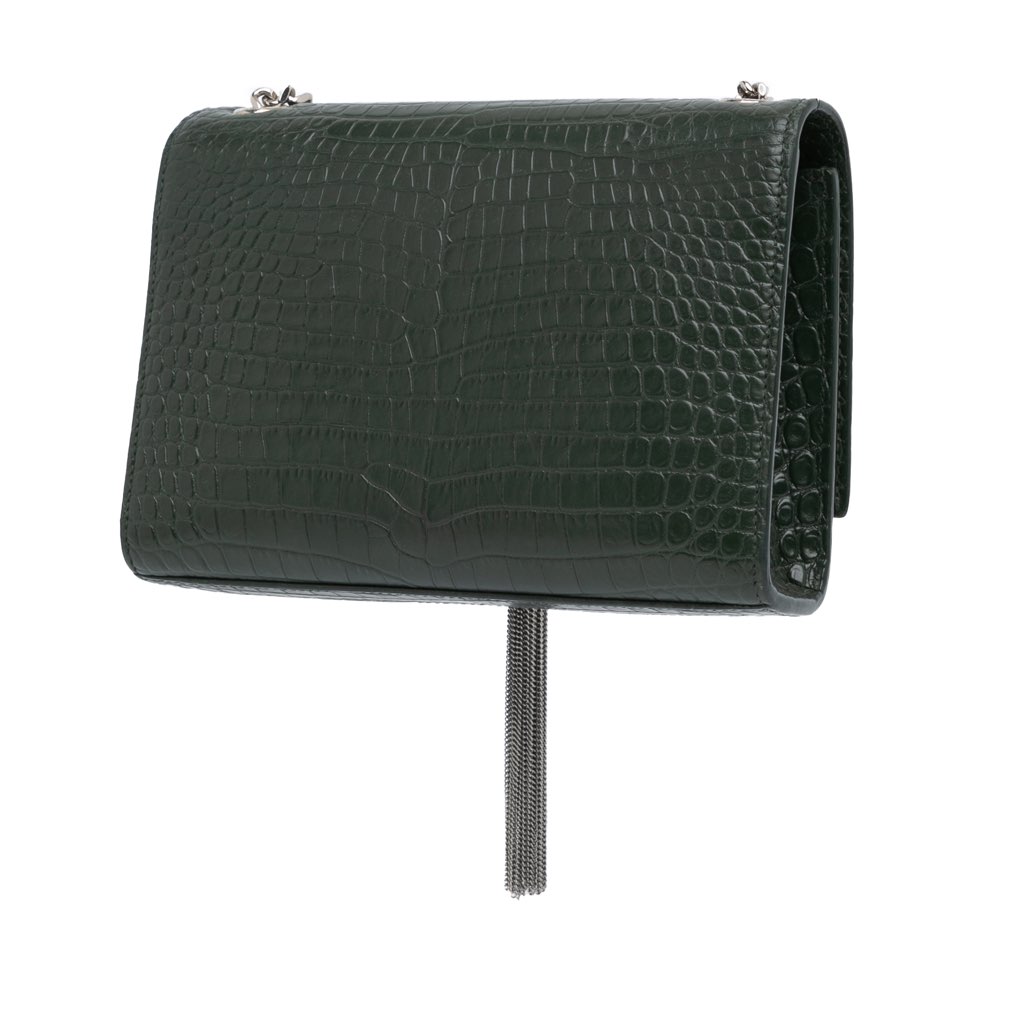 Saint Laurent Medium Croc Embossed Leather Kate Tassel Crossbody - 2