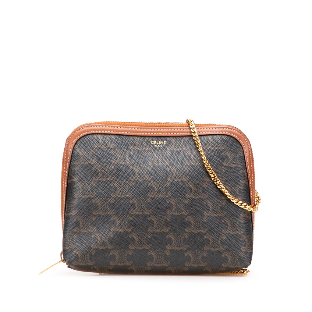 Celine Triomphe Coated Canvas Clutch On Chain