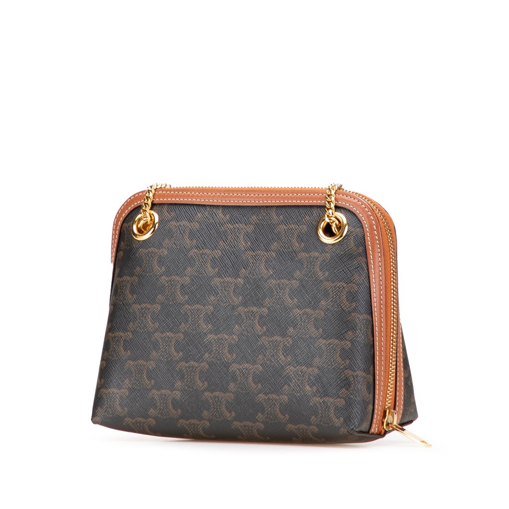 Celine Triomphe Coated Canvas Clutch On Chain - Back view