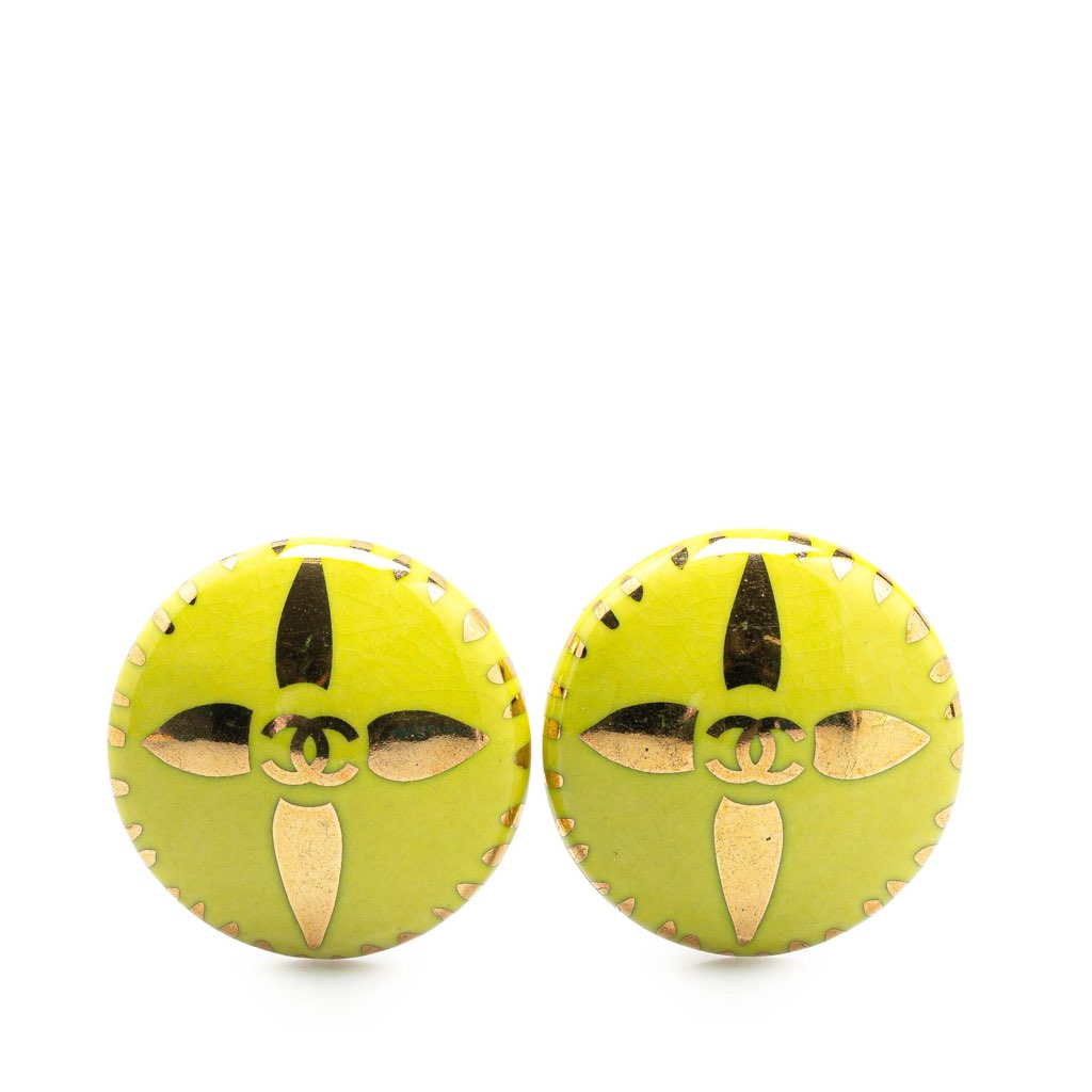 Chanel Gold Plated and Resin CC Round Clip On Earrings