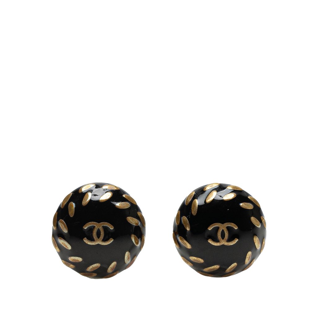 Chanel CC Resin and Gold Plated Button Clip On Earrings