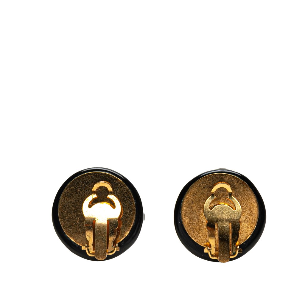 Chanel CC Resin and Gold Plated Button Clip On Earrings - Back view