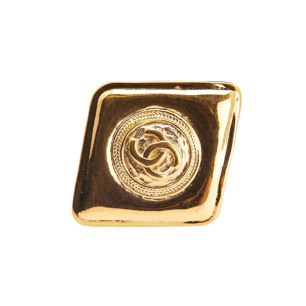 Chanel CC Gold Plated Diamond Brooch
