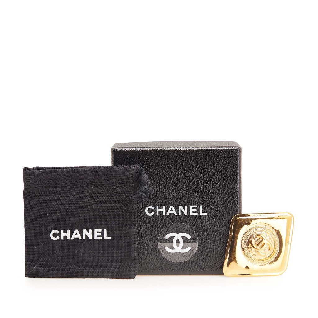 Chanel CC Gold Plated Diamond Brooch - Side view