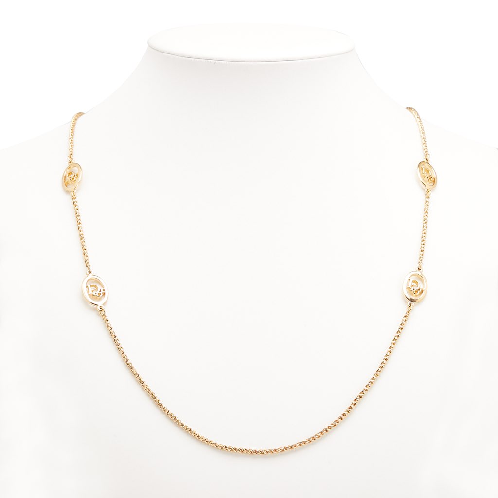 Dior Gold Plated Logo Chain Necklace - 4