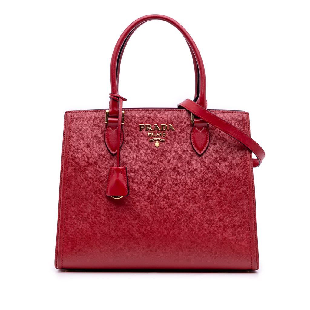 Prada Soft Calf Trimmed Saffiano Convertible Tote