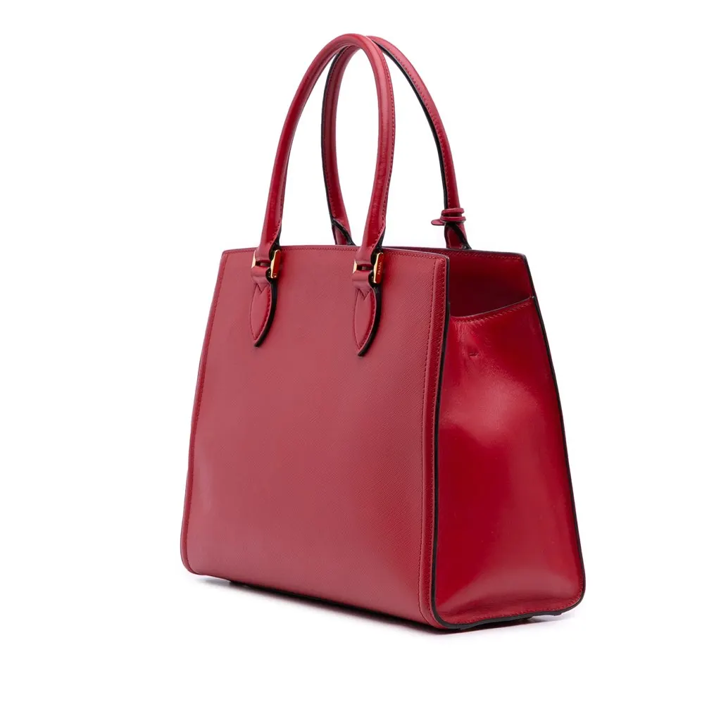 Prada Soft Calf Trimmed Saffiano Convertible Tote Red Leather Good - Back View