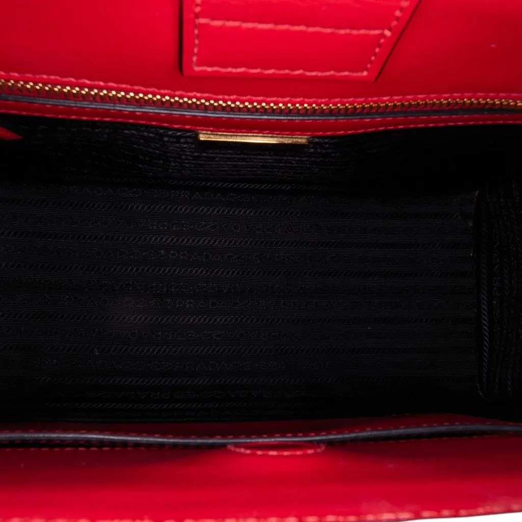 Prada Soft Calf Trimmed Saffiano Convertible Tote Red Leather Good - Model View
