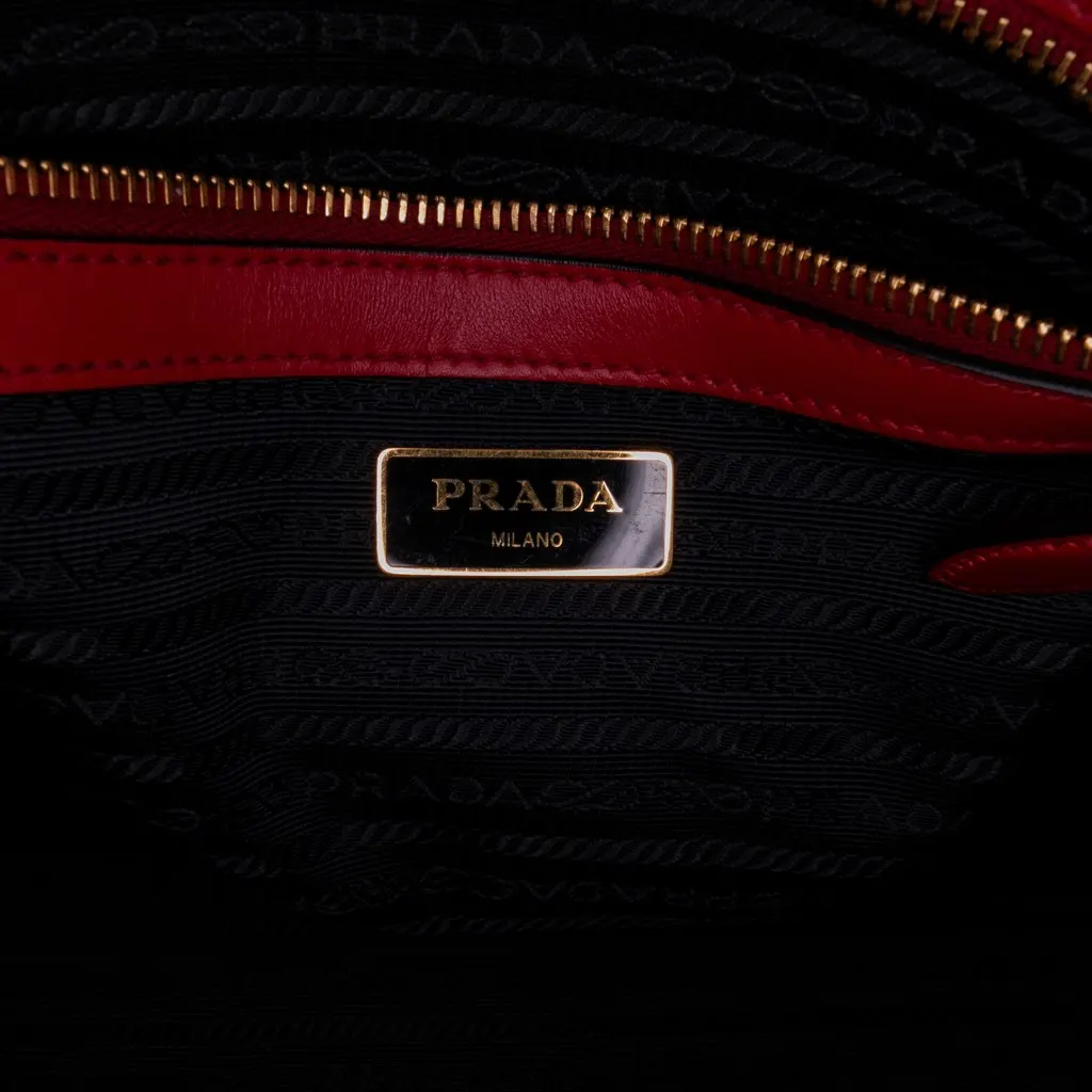 Prada Soft Calf Trimmed Saffiano Convertible Tote Red Leather Good - Box View