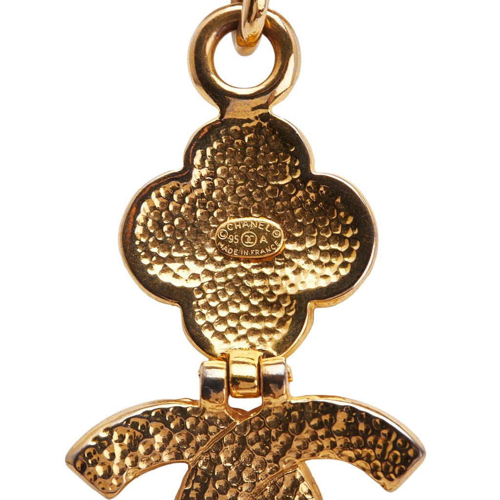 Chanel CC Gold Plated Double Chain Clover Pendant Necklace - 3