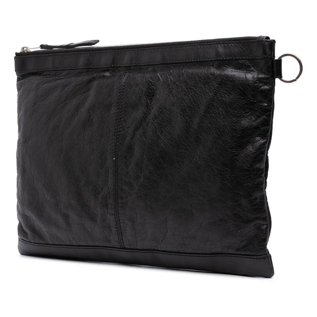 Balenciaga Lambskin Motocross Classic Clip L Clutch Black Leather Good - Back View