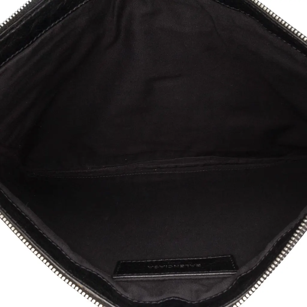 Balenciaga Lambskin Motocross Classic Clip L Clutch Black Leather Good - Model View