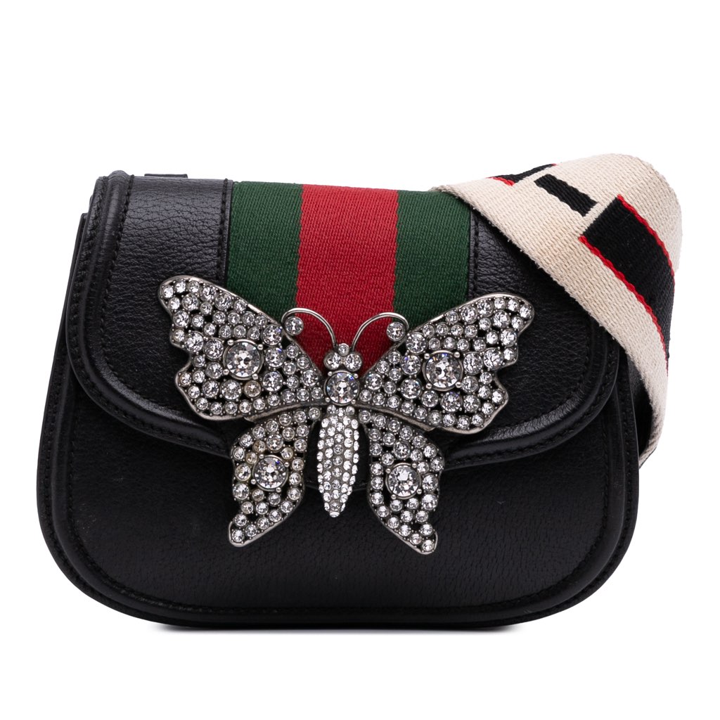 Gucci Small Leather Linea Totem Crystal Butterfly Crossbody