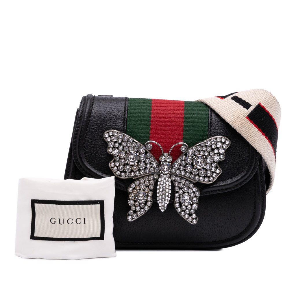 Gucci Small Leather Linea Totem Crystal Butterfly Crossbody - Image 15