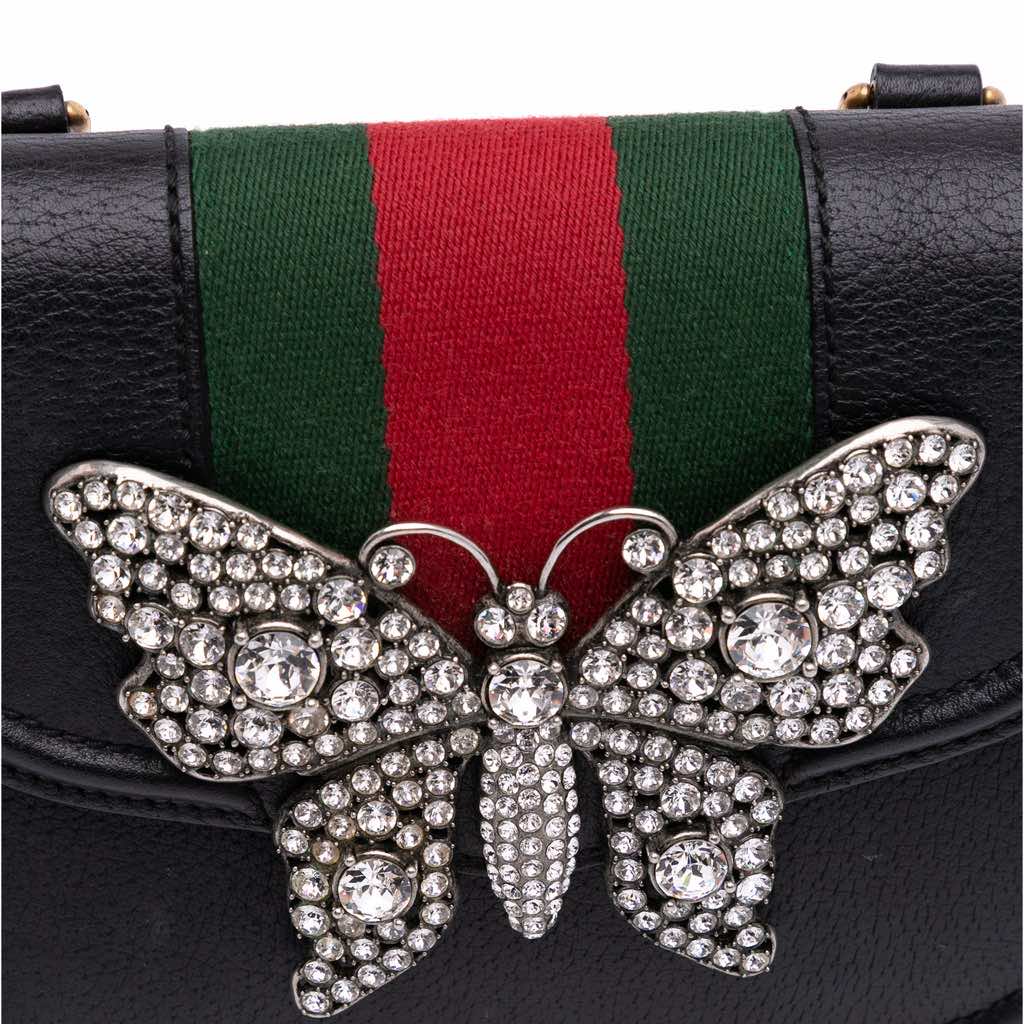 Gucci Small Leather Linea Totem Crystal Butterfly Crossbody - Image 10