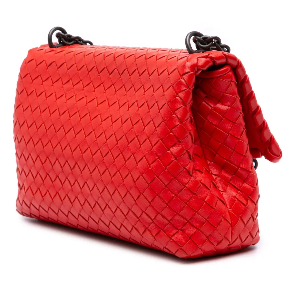 Bottega Veneta Small Nappa Intrecciato Olimpia Shoulder Bag Red Leather Good - Back View