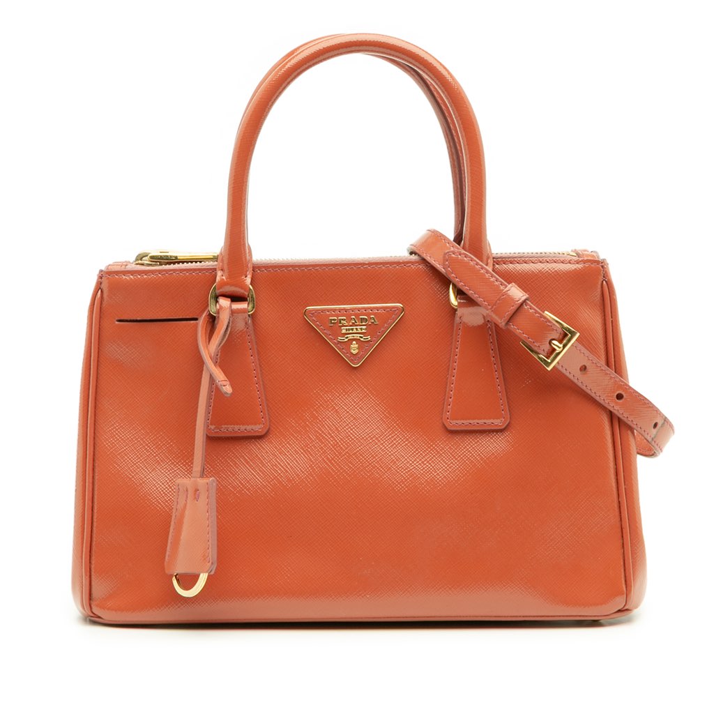 Prada Small Saffiano Vernice Galleria Double Zip Satchel