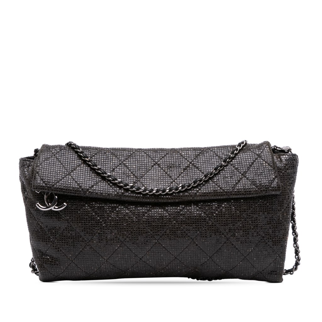 Chanel Quilted Laminated Fabric Chain Evening Crossbody
