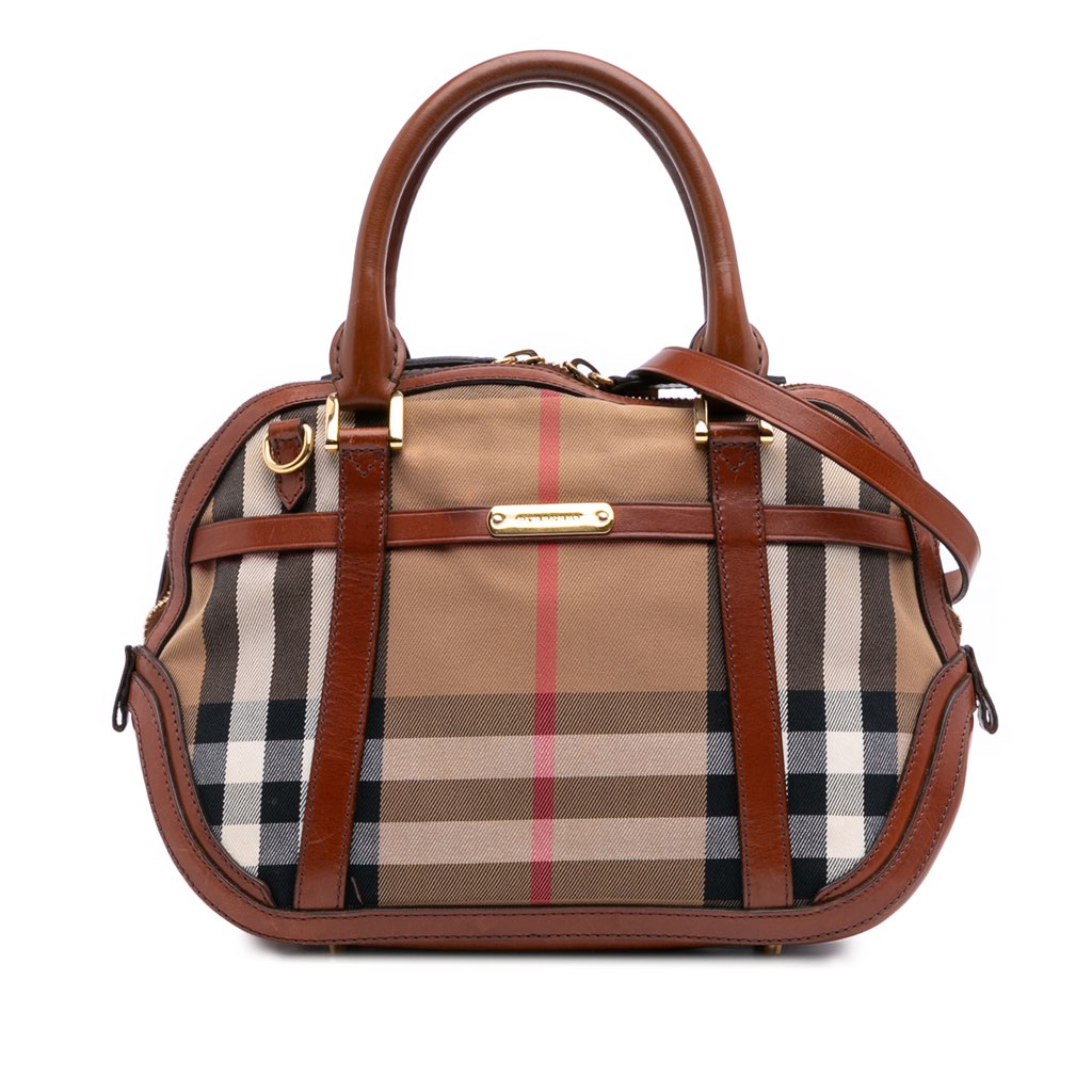 Burberry Small Leather Trimmed House Check Canvas Bridle Orchard Satchel