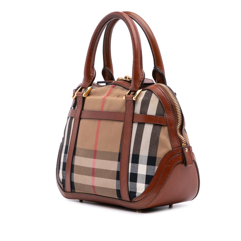 Burberry Small Leather Trimmed House Check Canvas Bridle Orchard Satchel - Back view