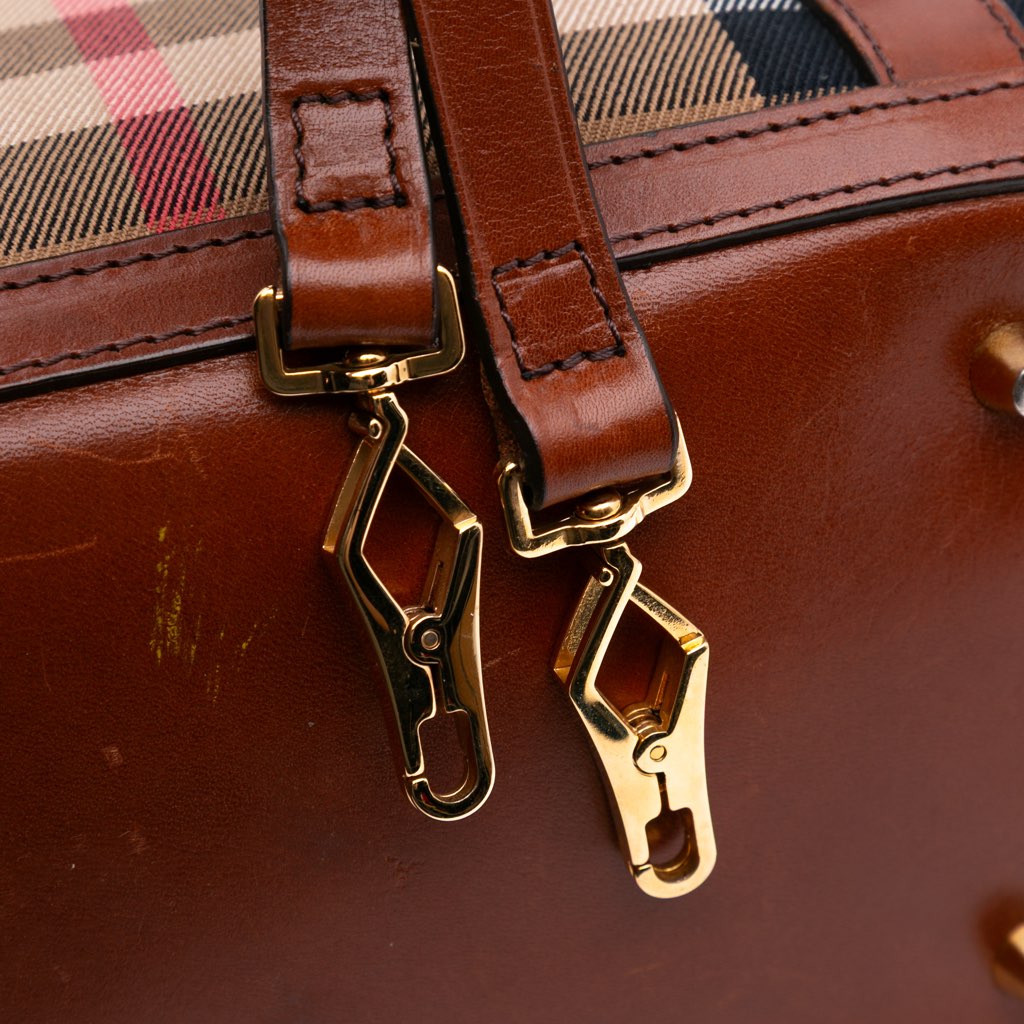 Burberry Small Leather Trimmed House Check Canvas Bridle Orchard Satchel - Image 13