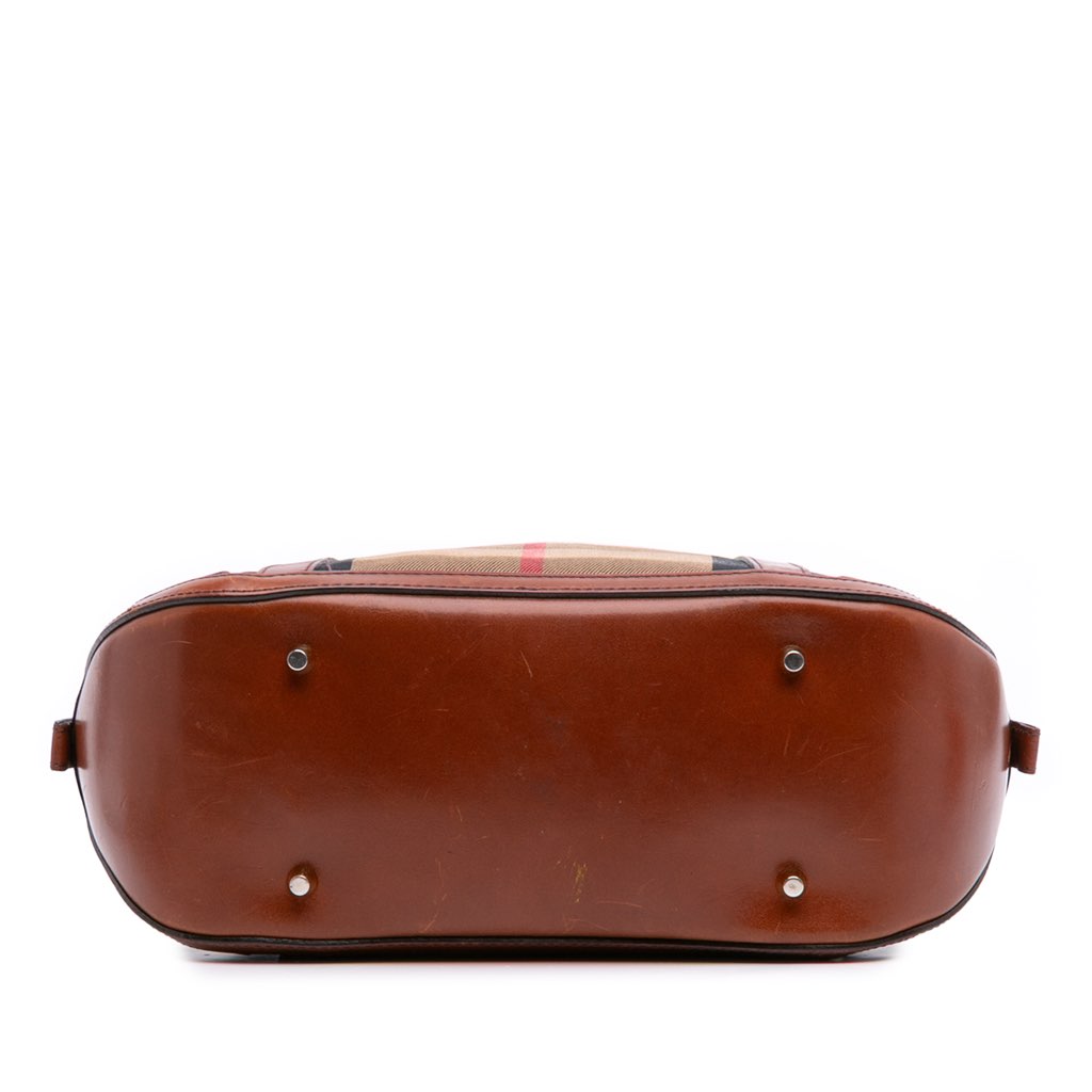 Burberry Small Leather Trimmed House Check Canvas Bridle Orchard Satchel - Image 6