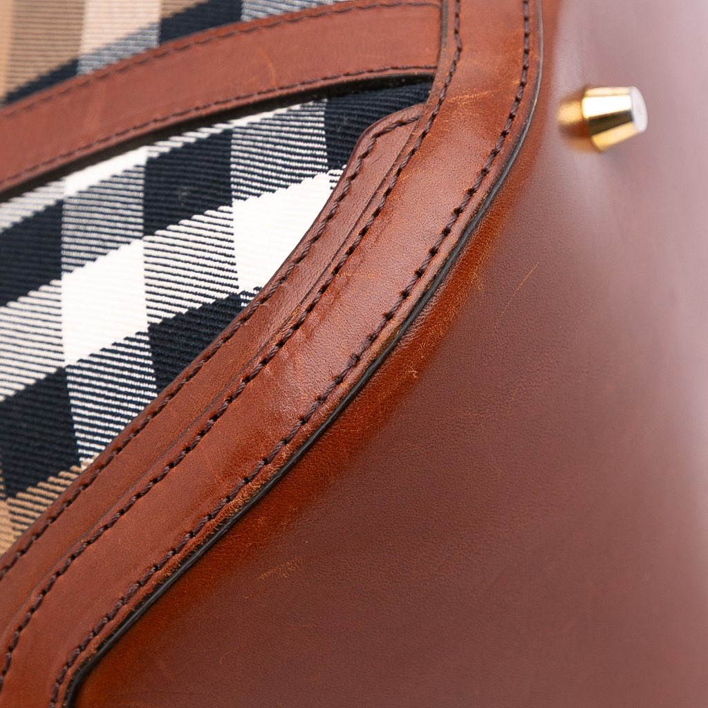 Burberry Small Leather Trimmed House Check Canvas Bridle Orchard Satchel - Image 10