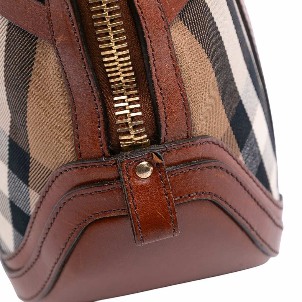 Burberry Small Leather Trimmed House Check Canvas Bridle Orchard Satchel - Image 11