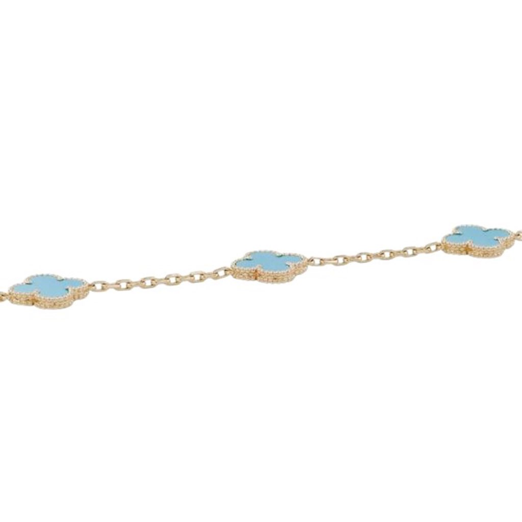 Van Cleef & Arpels 18 Yellow Gold and Turquoise Vintage Alhambra 20 Motif Long Necklace - 2