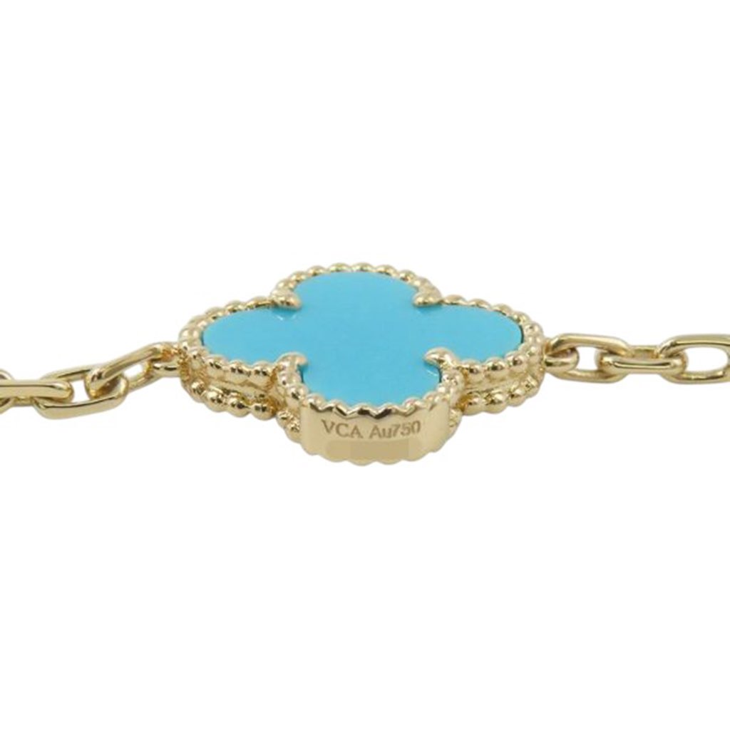 Van Cleef & Arpels 18 Yellow Gold and Turquoise Vintage Alhambra 20 Motif Long Necklace - 3